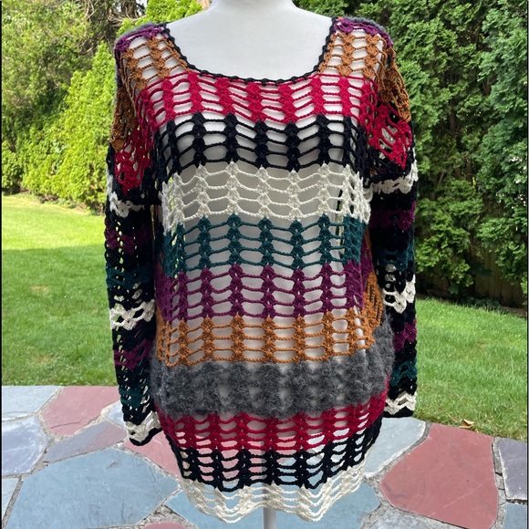 Free People RARE Rainbow Crochet Sweater S - Picture 2 of 6